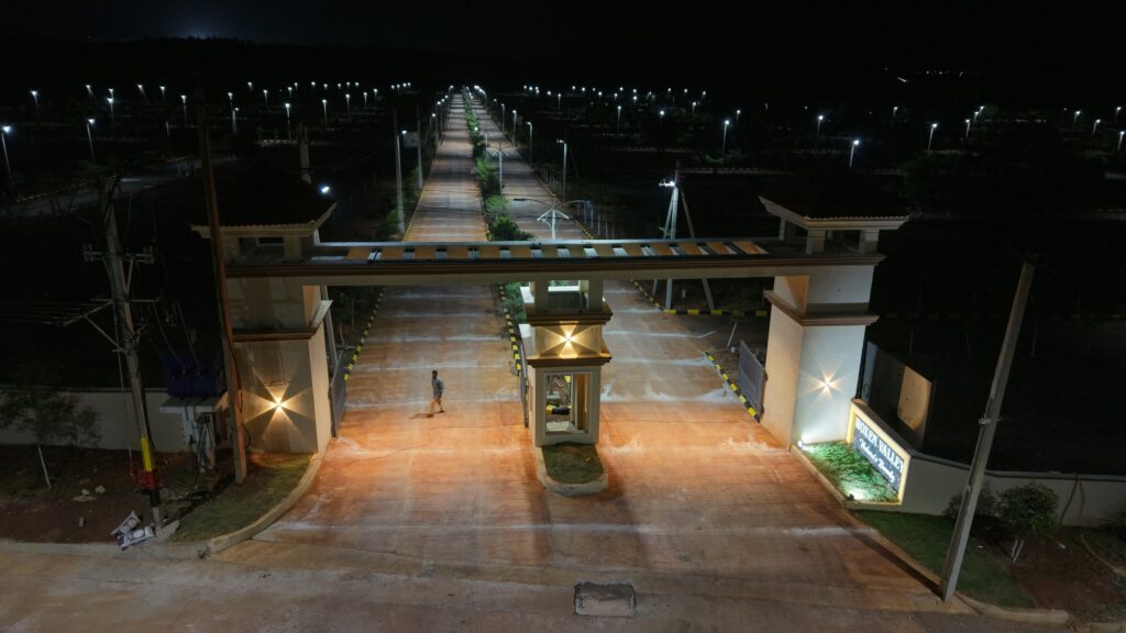 Grand Arch with street lights in night view
