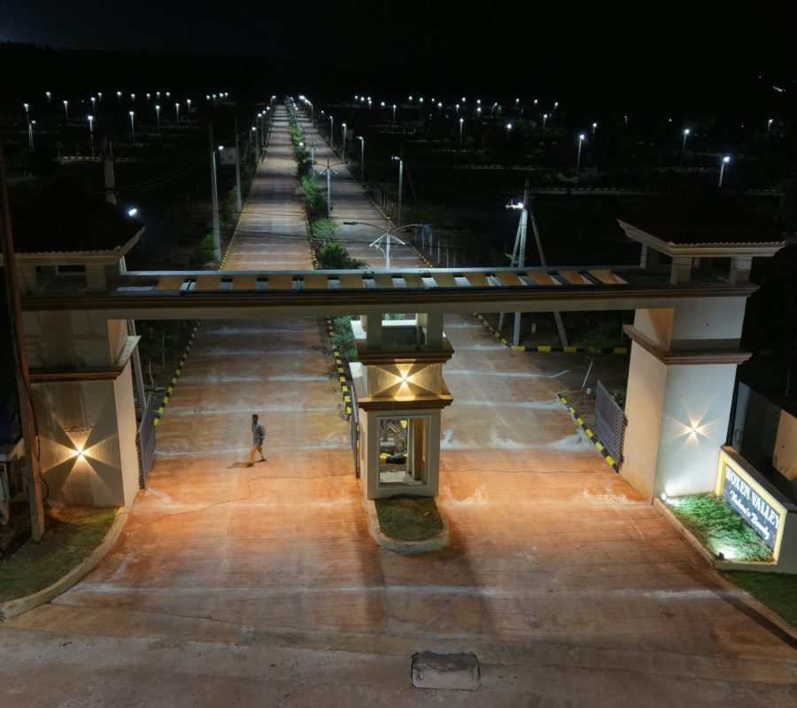 Grand Arch with street lights in night view